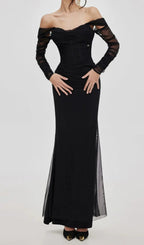 Ariel black Mesh Off-Shoulder Mermaid Maxi Dress Avalabel