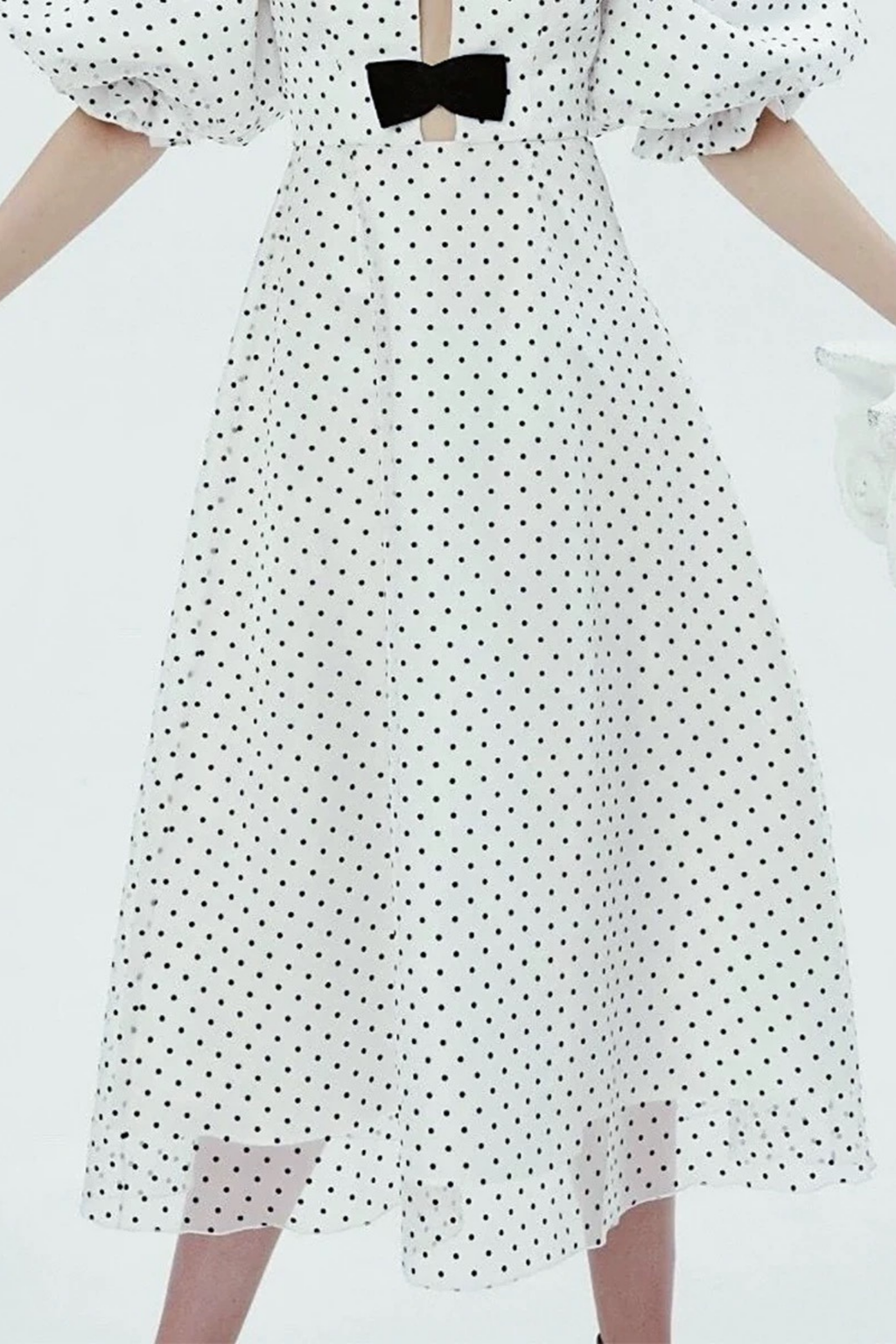 White Polka Dot Off-Shoulder Bow Midi Dress Avalabel