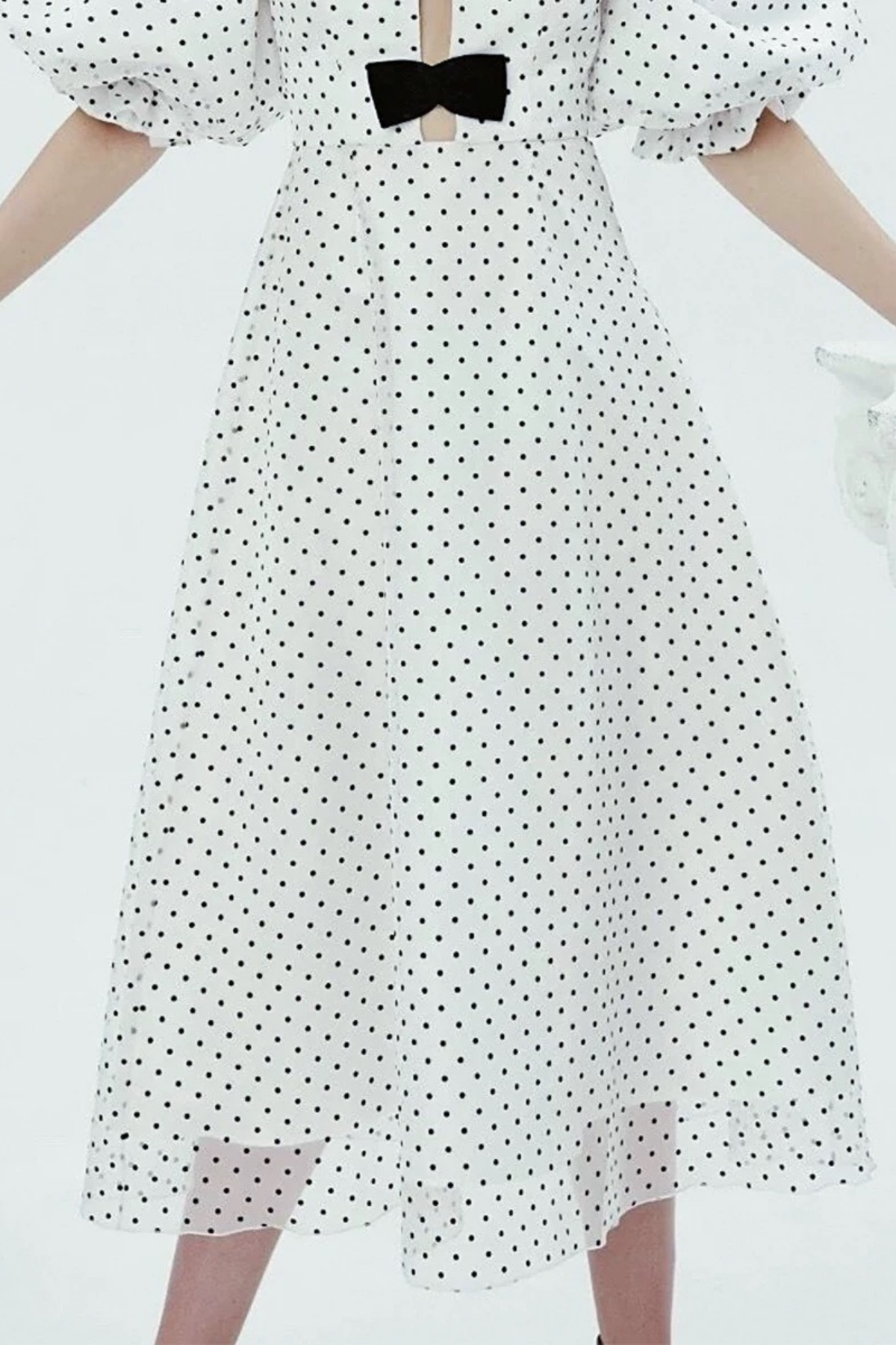 White Polka Dot Off-Shoulder Bow Midi Dress Avalabel