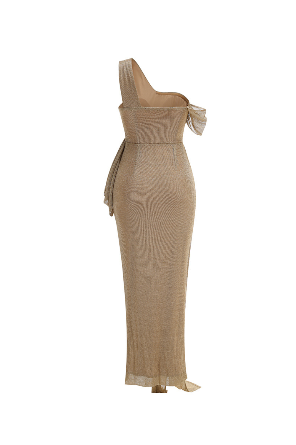 One-Shoulder Draped Bodycon Maxi Dress in Khaki Avalabel