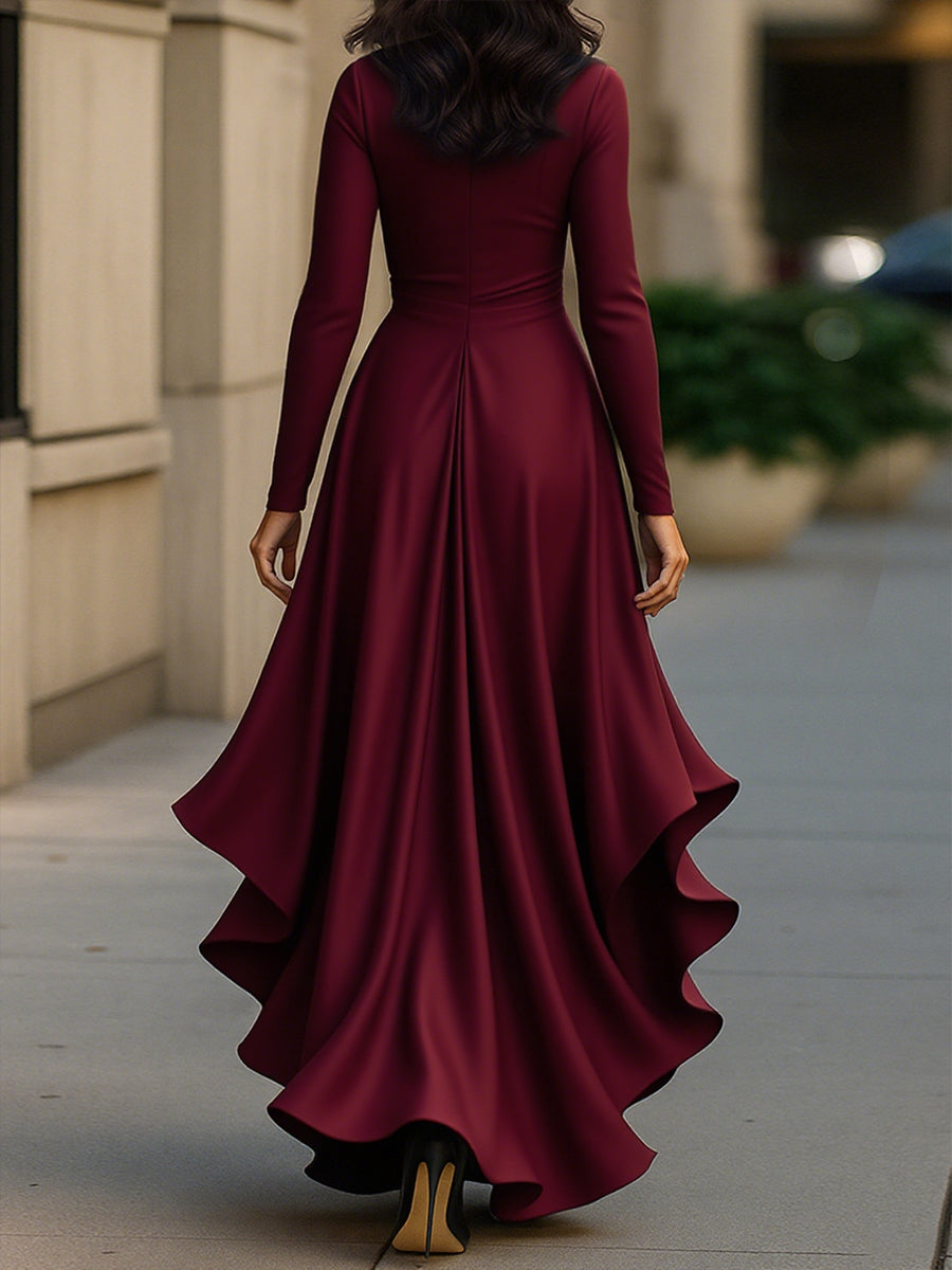 Midnight Blue Draped Satin Maxi Dress With Ruffle Details Avalabel