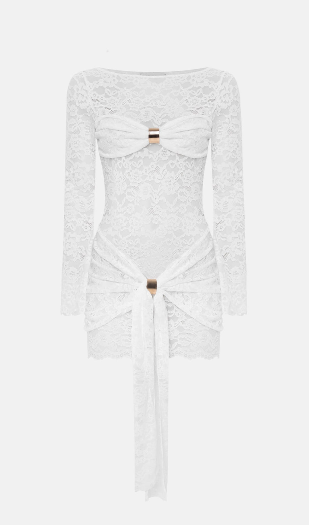 Lace Draped Neckline Mini Dress Avalabel