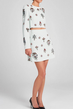 WHITE RHINESTONE EMBELLISHED SKIRT SET Avalabel