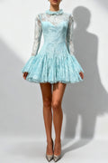 blue  Embroidered Flared Mini Dress Avalabel