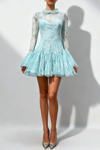 blue  Embroidered Flared Mini Dress Avalabel