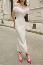 FEATHER BODYCON MAXI DRESS IN WHITE