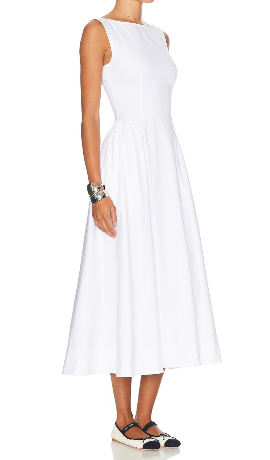 Stretch Cotton Sateen Midi Dress in white Avalabel
