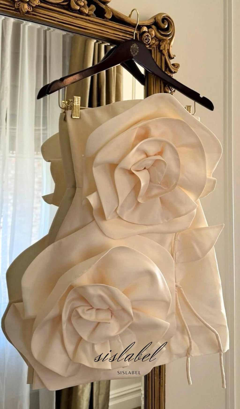 BEIGE FLOWER STRAPLESS BIND MINI DRESS Avalabel