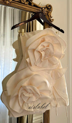 BEIGE FLOWER STRAPLESS BIND MINI DRESS Avalabel