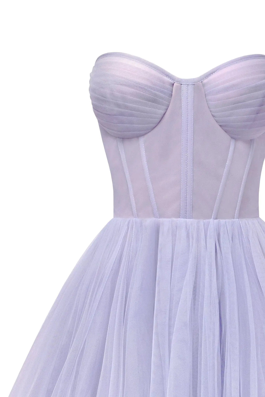 Lavender Strapless Puffy Midi Tulle Dress Avalabel