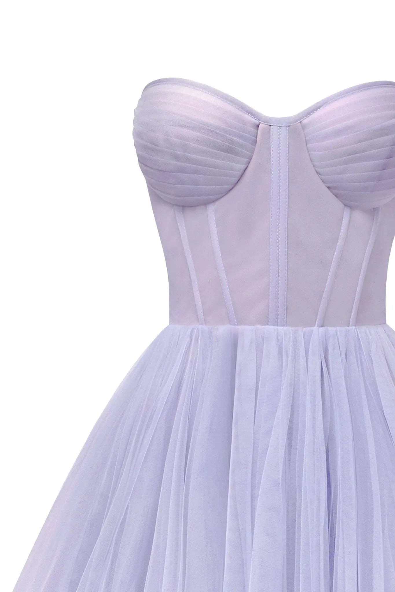 Lavender Strapless Puffy Midi Tulle Dress Avalabel