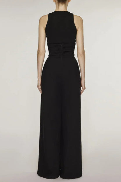 VEST HIGH WAIST WIDE LEG LONG SKIRT SUIT IN BLACK