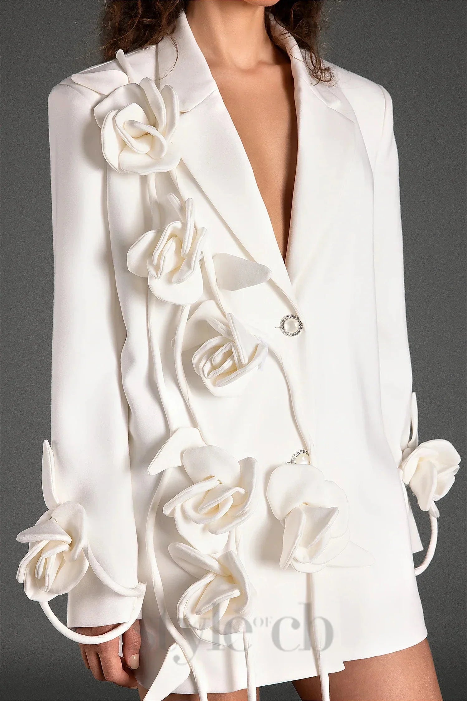 MUSTIDIS LONG SLEEVE LAPEL 3D FLOWER BLAZER Avalabel