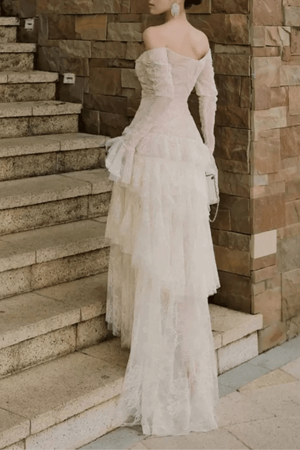 Julie White Lace Off Shoulder Long Sleeve Ruffle Maxi Dress Avalabel