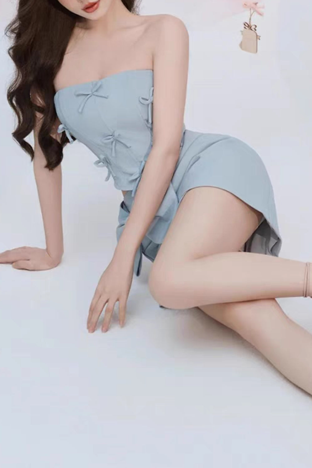 Bow Embellished Two-Piece Set In Blue Avalabel