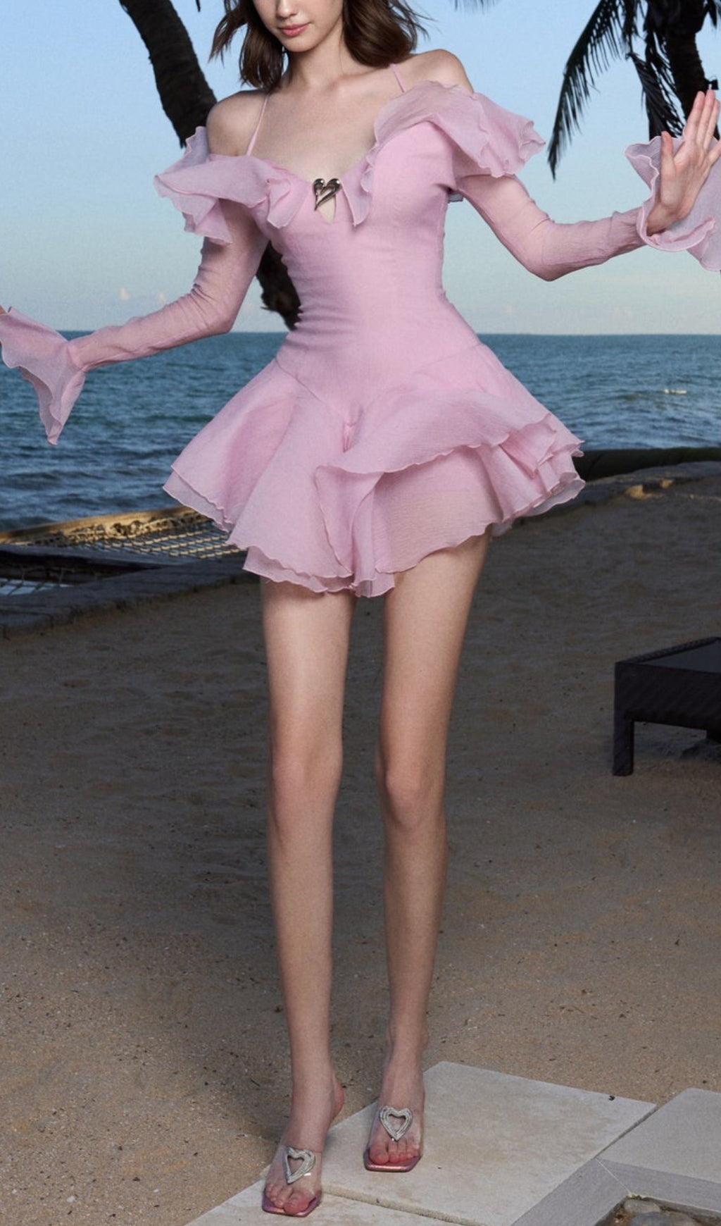 RUFFLED HALTER MINI DRESS IN PINK Avalabel