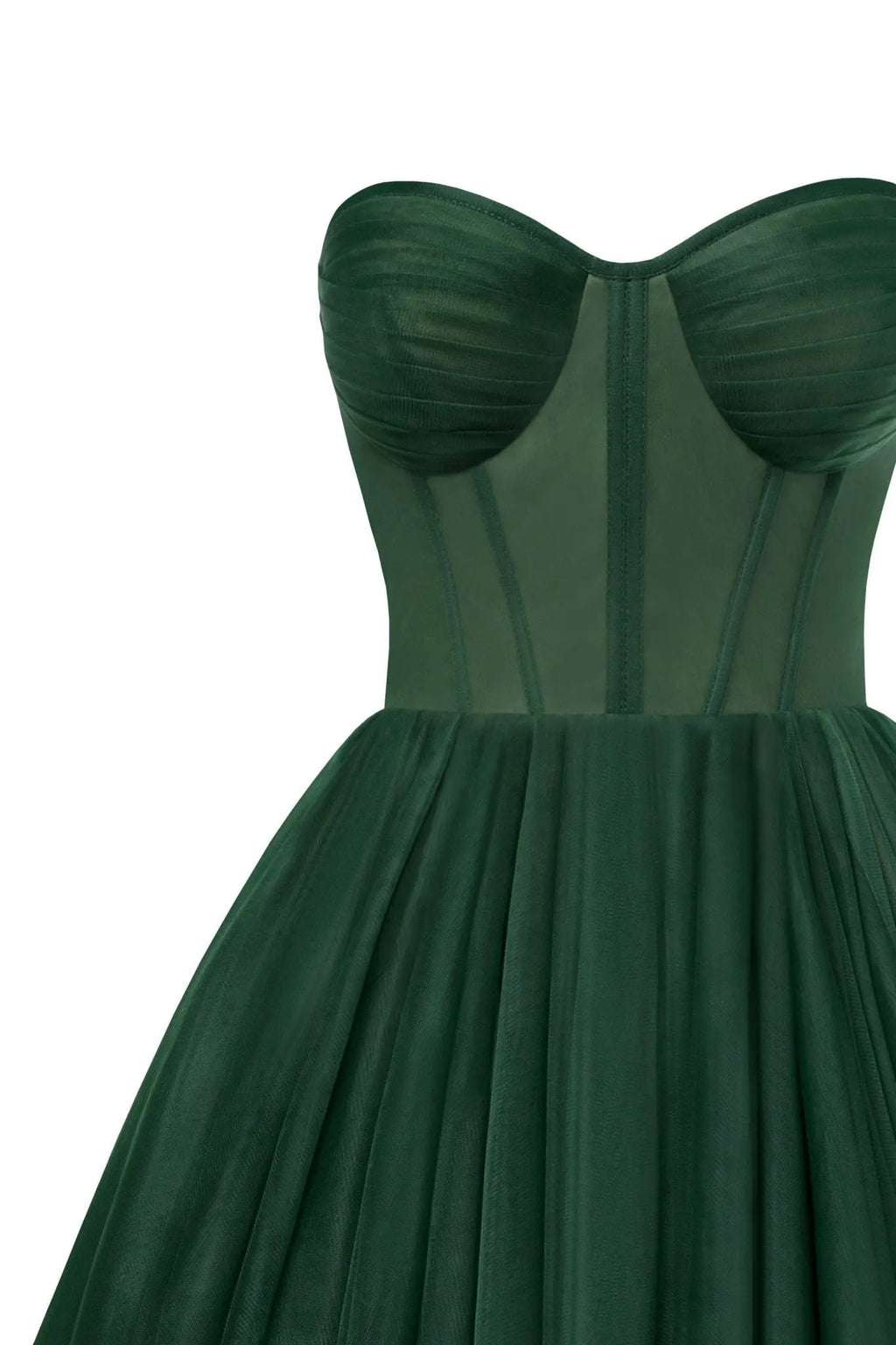 Emerald Green Strapless Puffy Midi Tulle Dress Avalabel
