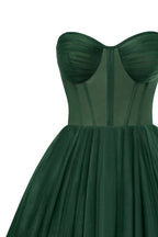 Emerald Green Strapless Puffy Midi Tulle Dress Avalabel