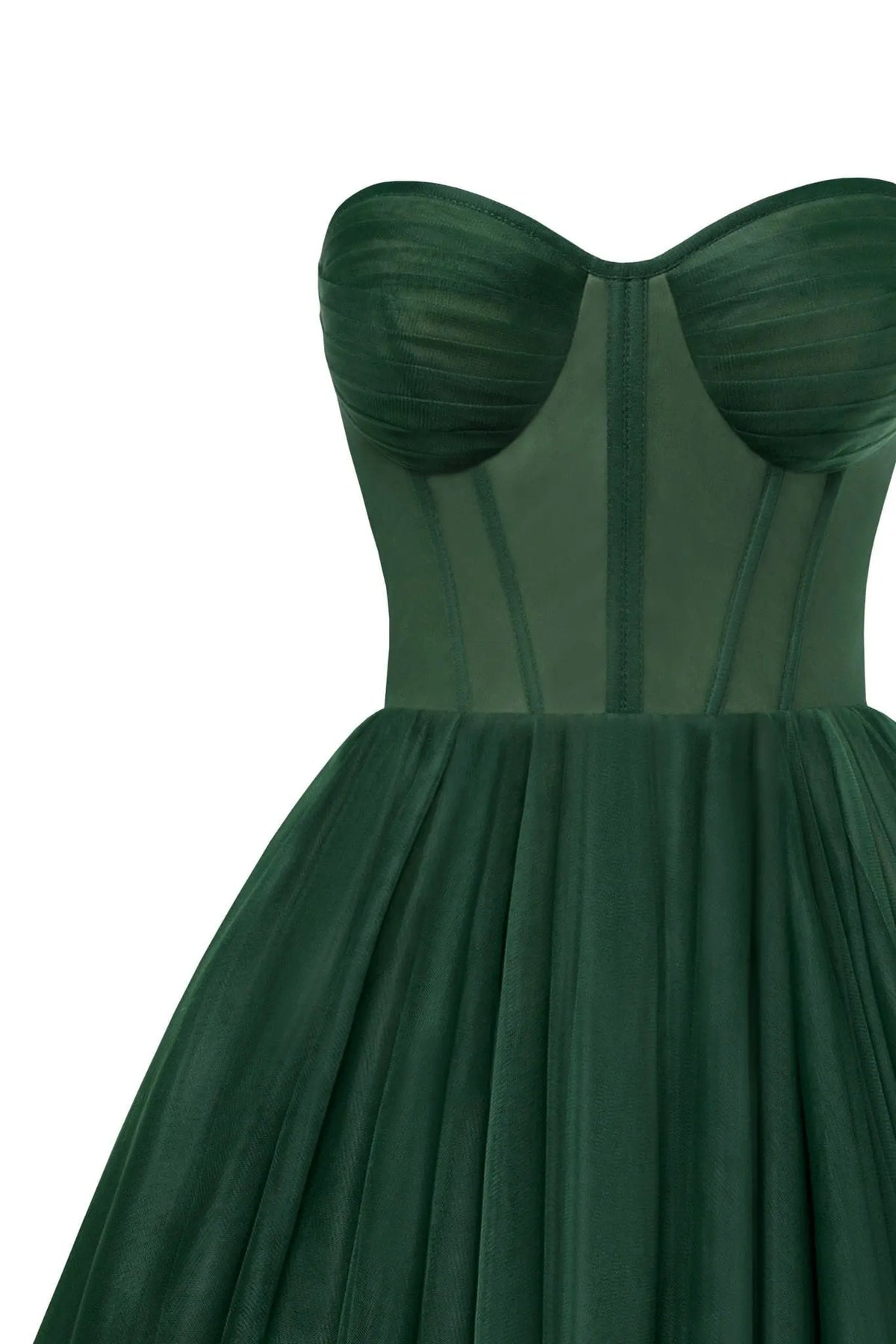 Emerald Green Strapless Puffy Midi Tulle Dress Avalabel