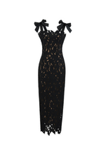 Hermosa Bow Strap Embroidered Lace Maxi Dress in black Avalabel