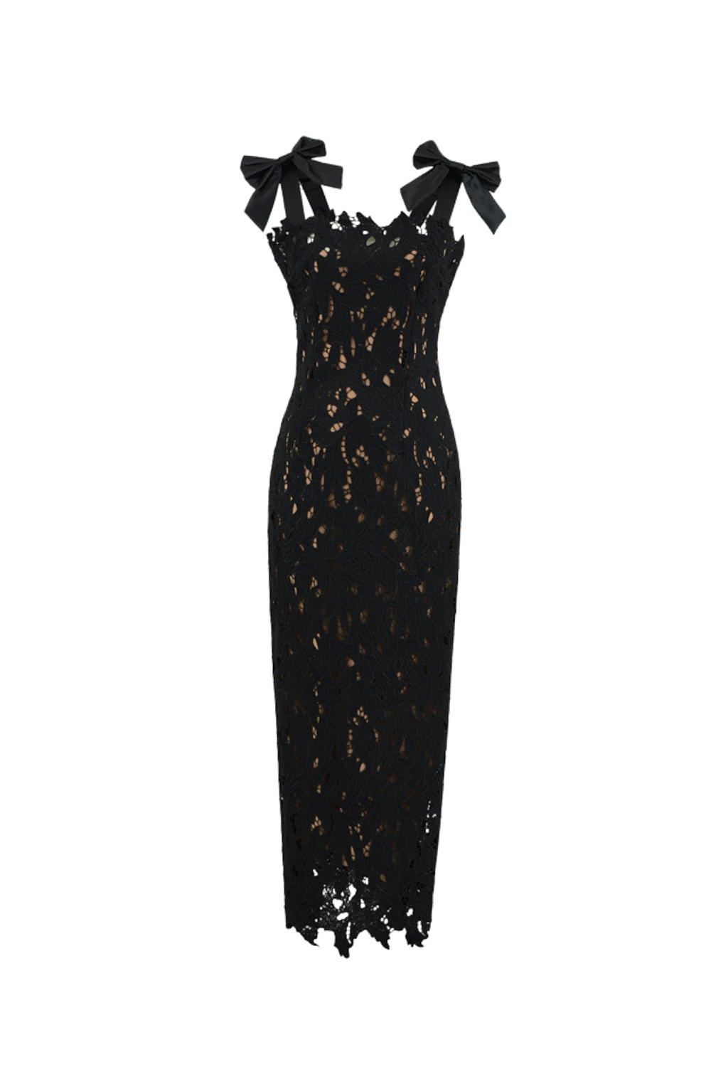 Hermosa Bow Strap Embroidered Lace Maxi Dress in black Avalabel