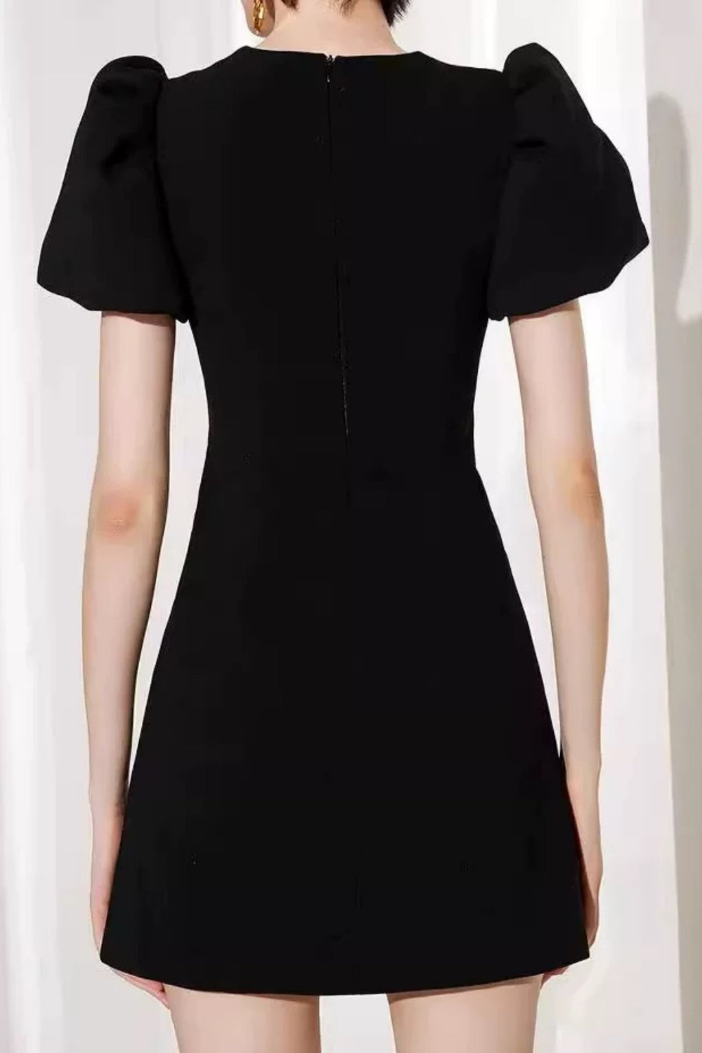 Vanessa Bow Puff Sleeve Mini Dress in Black Avalabel