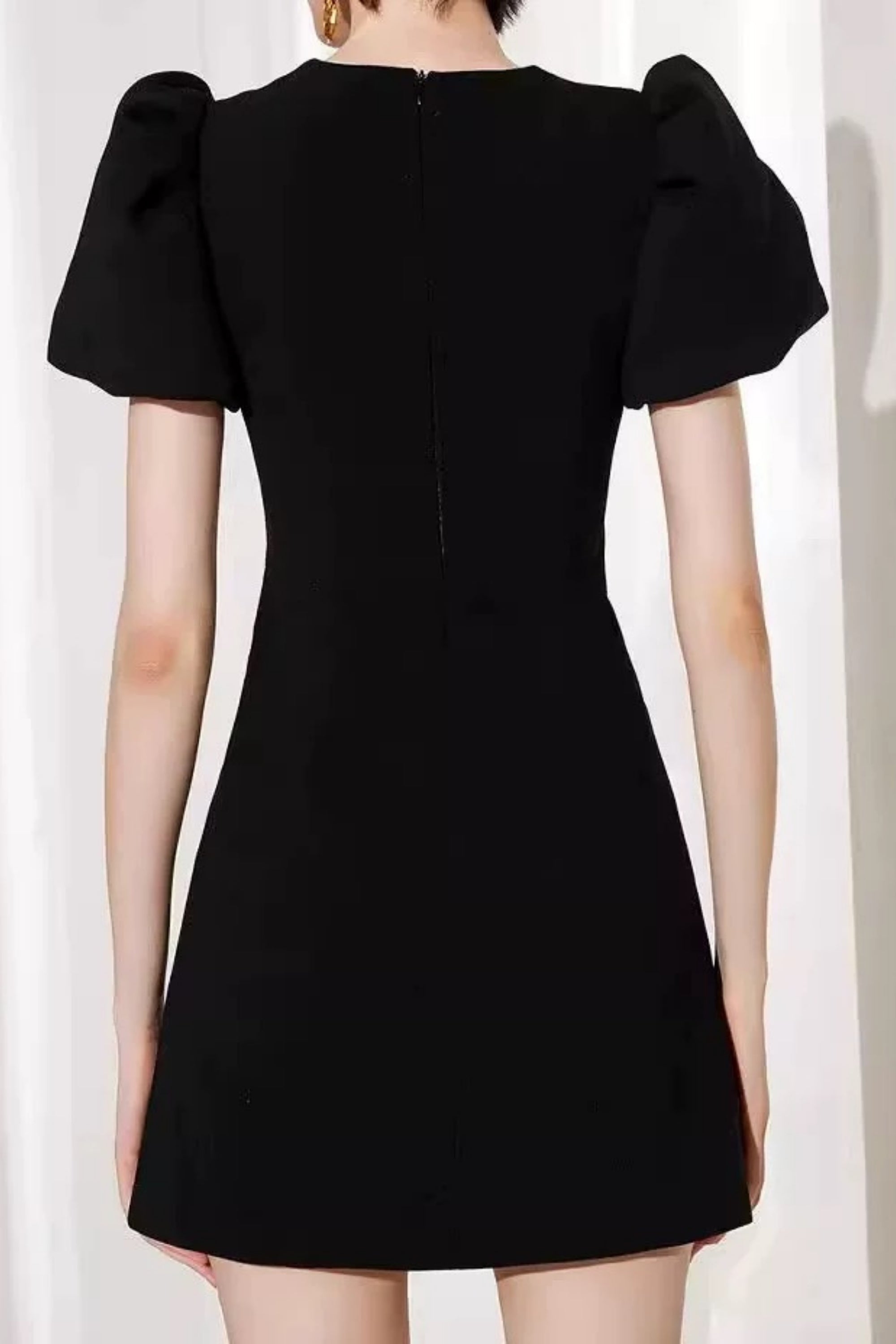 Vanessa Bow Puff Sleeve Mini Dress in Black Avalabel