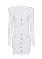 vicky v-neck button-detail ribbed mini dress in white Avalabel