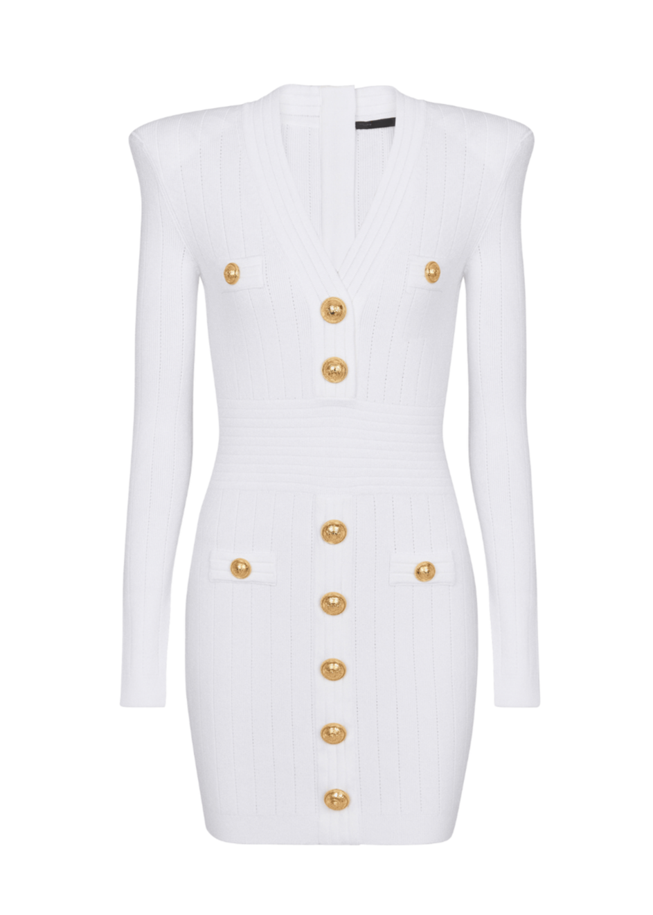 vicky v-neck button-detail ribbed mini dress in white