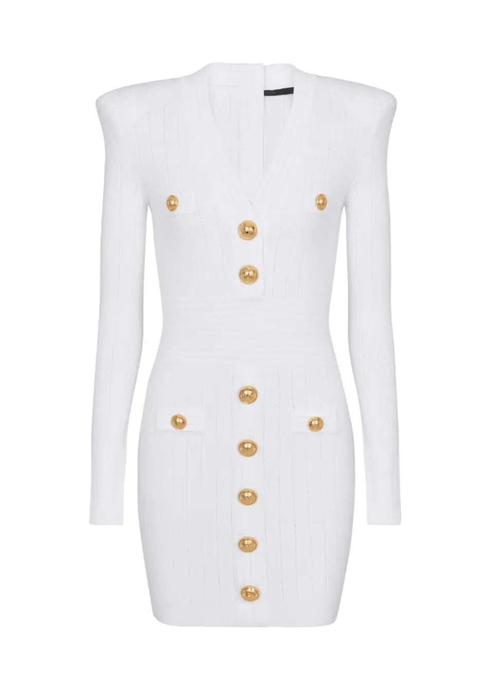vicky v-neck button-detail ribbed mini dress in white Avalabel