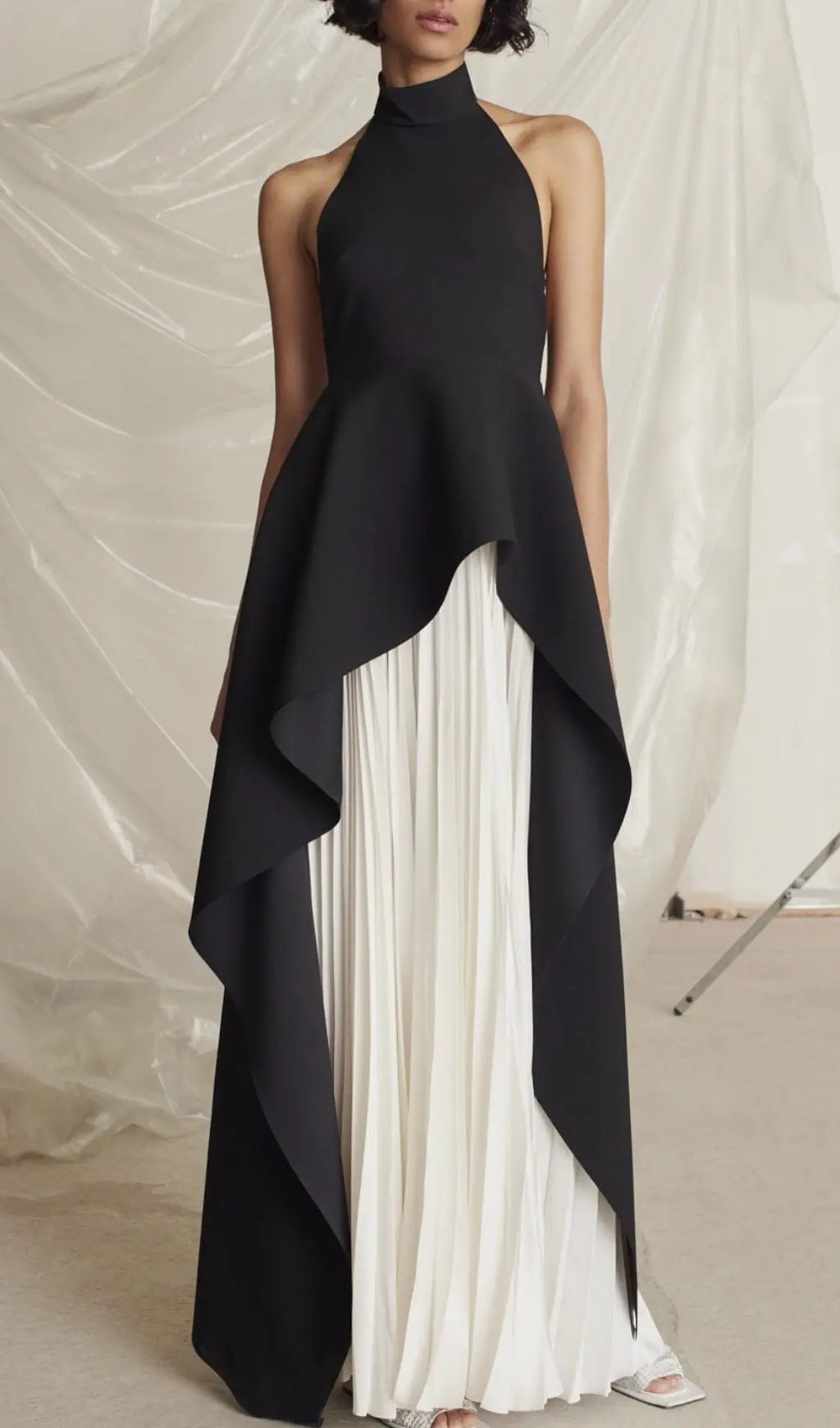 BANDAGE HIGH NECK PLEATED PEPLUM MAXI DRESS Avalabel