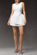 Jean Round Neck Diamond Sleeveless Mini Dress in White Avalabel