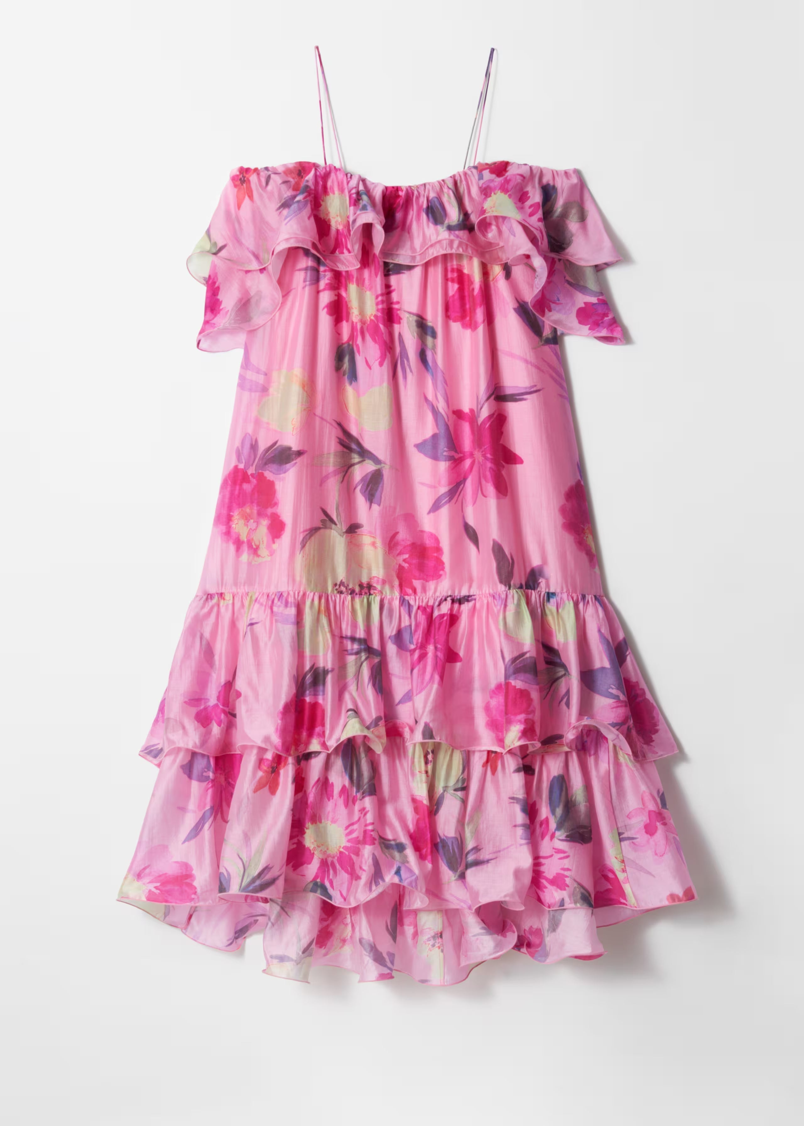 Hedwig Off-Shoulder Floral Printed Ruffle Maxi Dress in Rose Red Avalabel