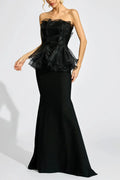 lorraine Black Peplum strapless maxi Dress Avalabel