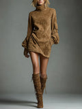 Loose turtleneck mini dress made of suede Avalabel