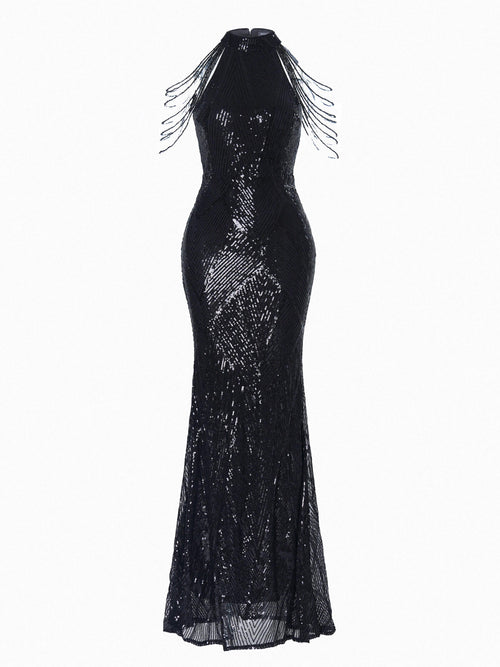 Cold Shoulder Beads Chain Cocktail Dress Avalabel