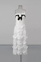 Strapless Flower Embroidery Maxi Dress In White Avalabel