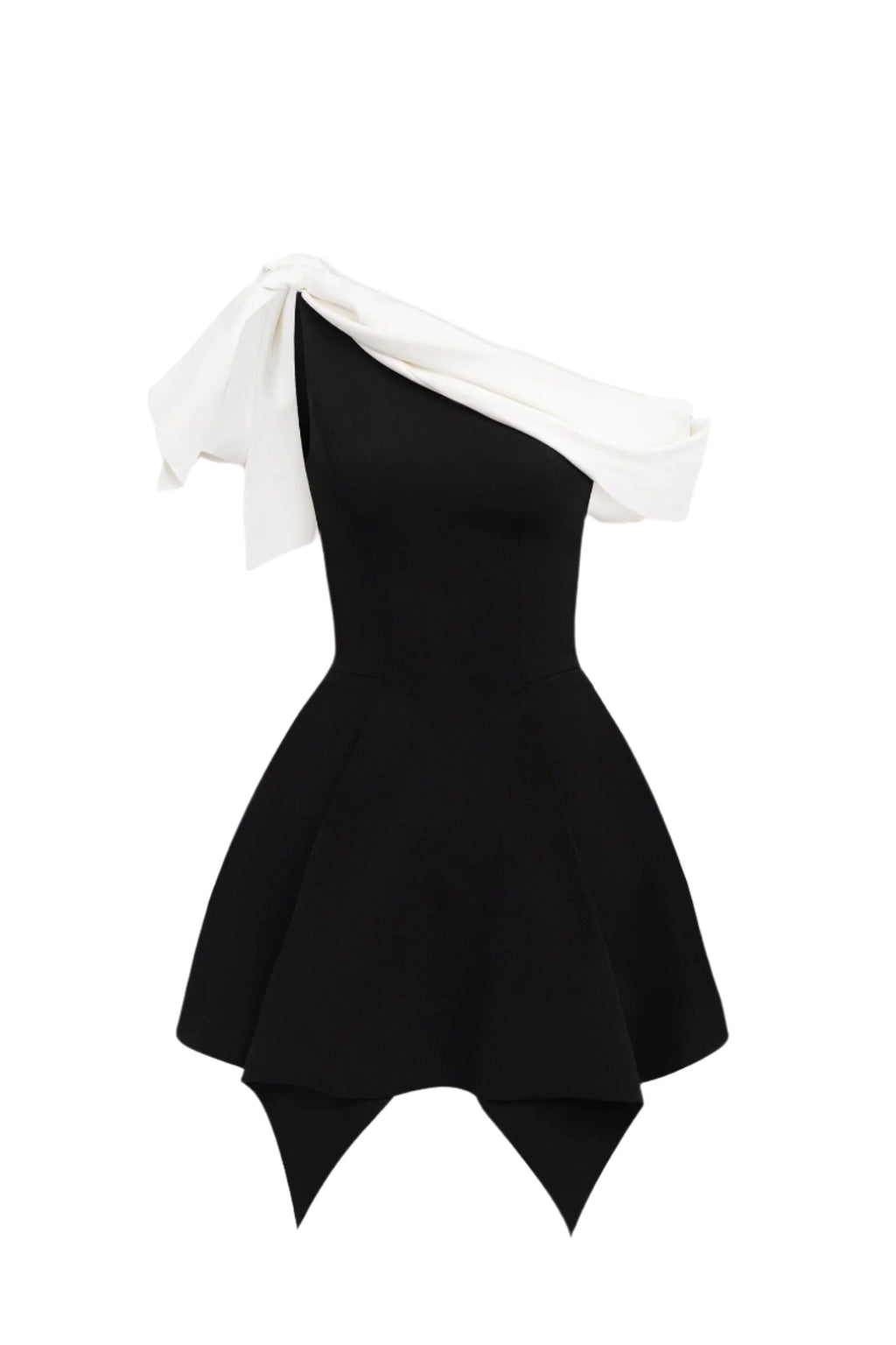 BOW ONE-SHOULDER MINI DRESS IN BLACK Avalabel