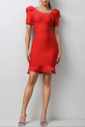 oanna Red Short Sleeve Rhinestone Bandage Mini Dress Avalabel