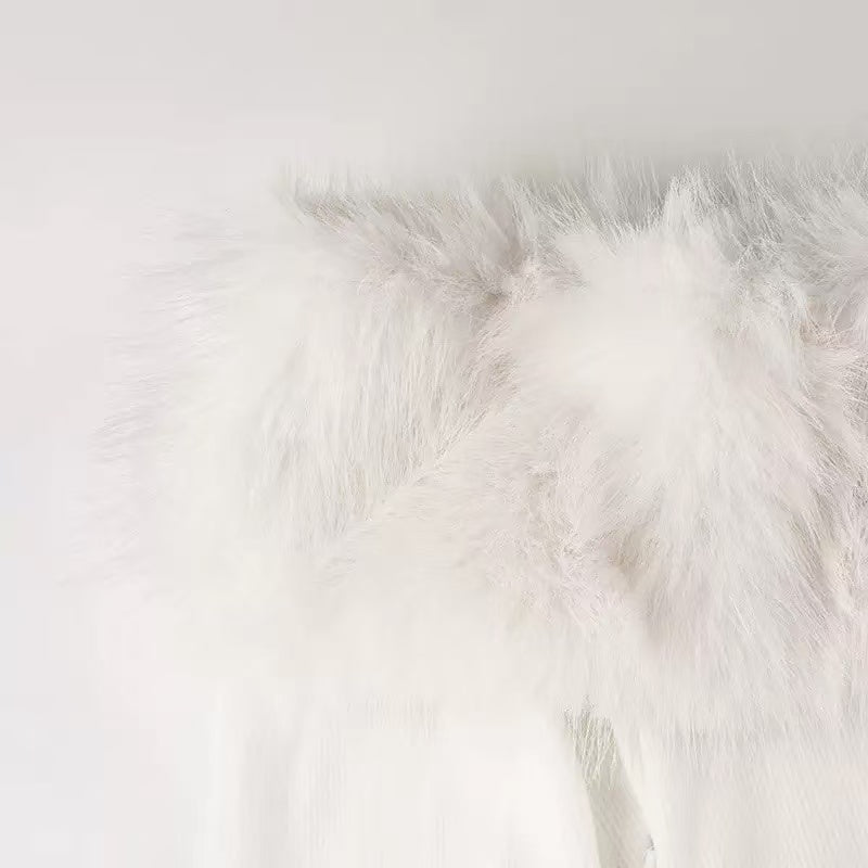White Strapless faux fur slim mini dress Avalabel