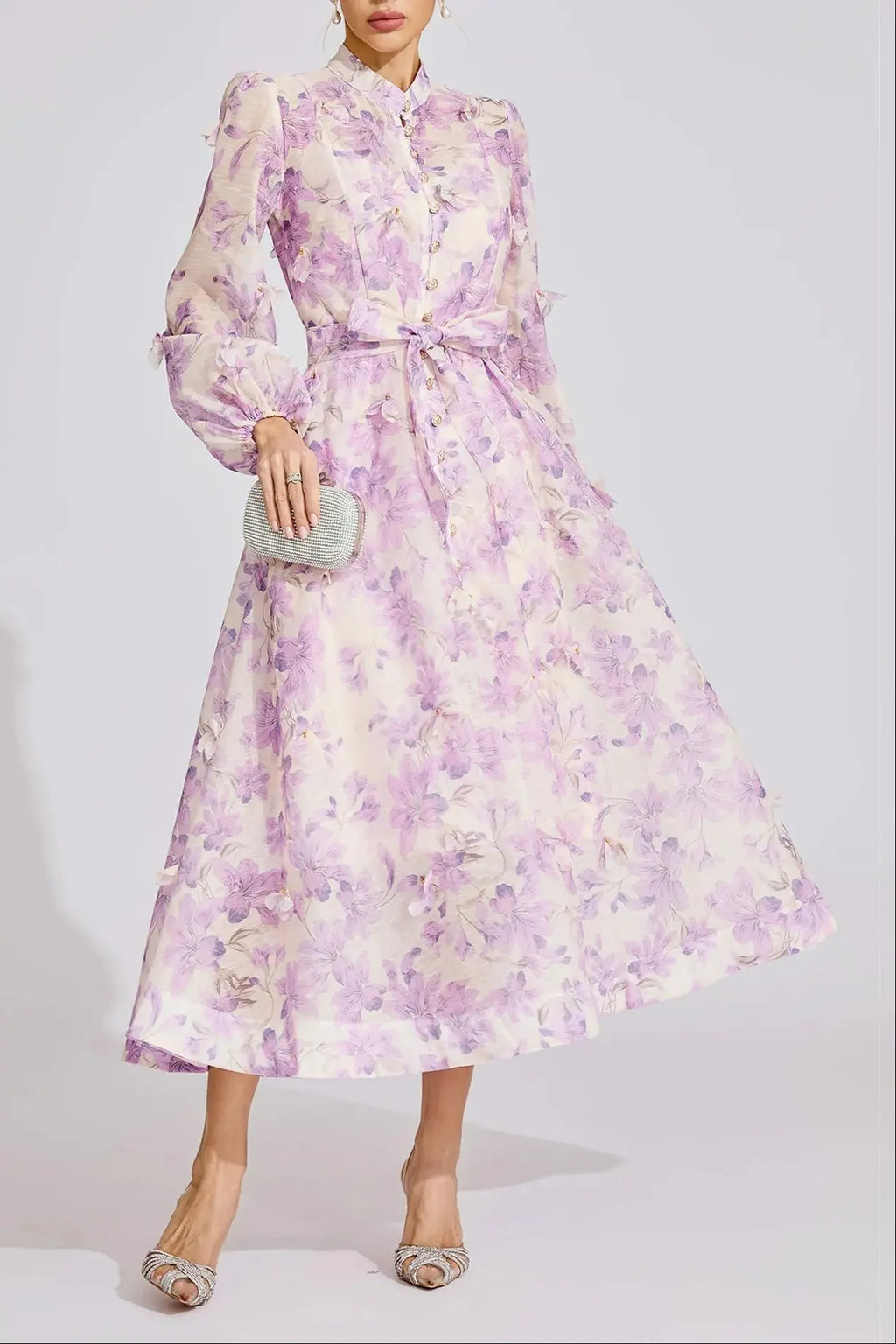 simona Floral print lantern sleeve Maxi Dress in purple Avalabel