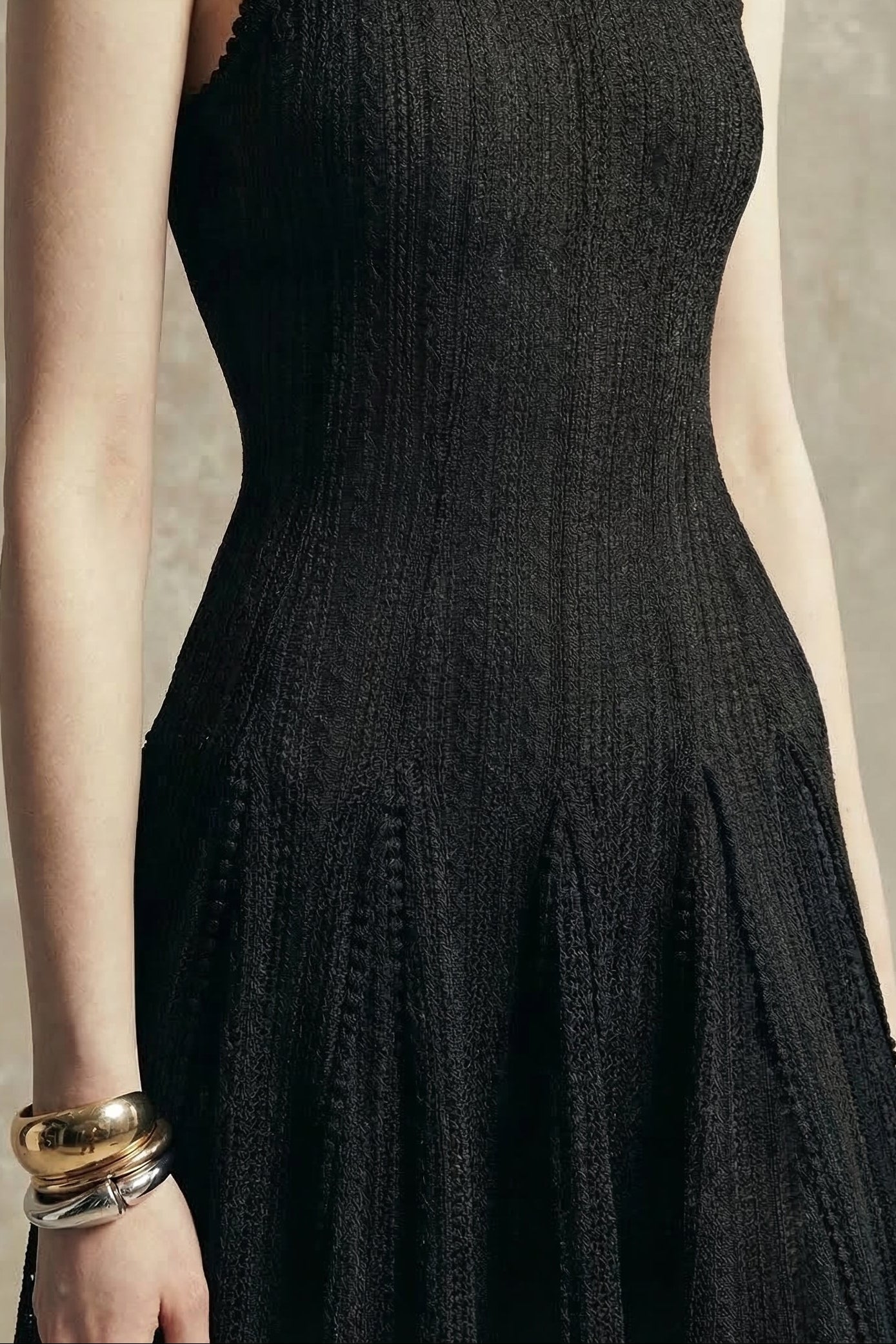 Sleeveless Lace Crochet Maxi Dress in Black Avalabel