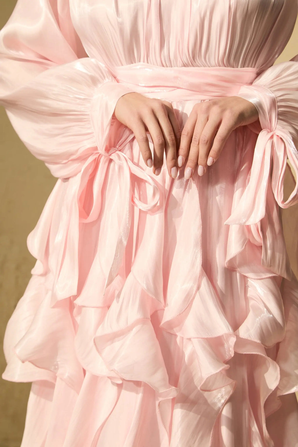 Pandora Puff Sleeve Ruffle Trim Maxi Dress in Pink Avalabel