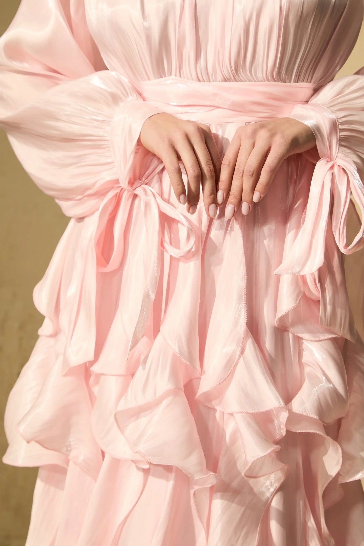 Pandora Puff Sleeve Ruffle Trim Maxi Dress in Pink Avalabel