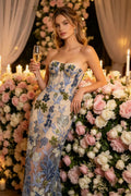 Allyson Strapless Floral Embroidered Tulle Maxi Dress Avalabel