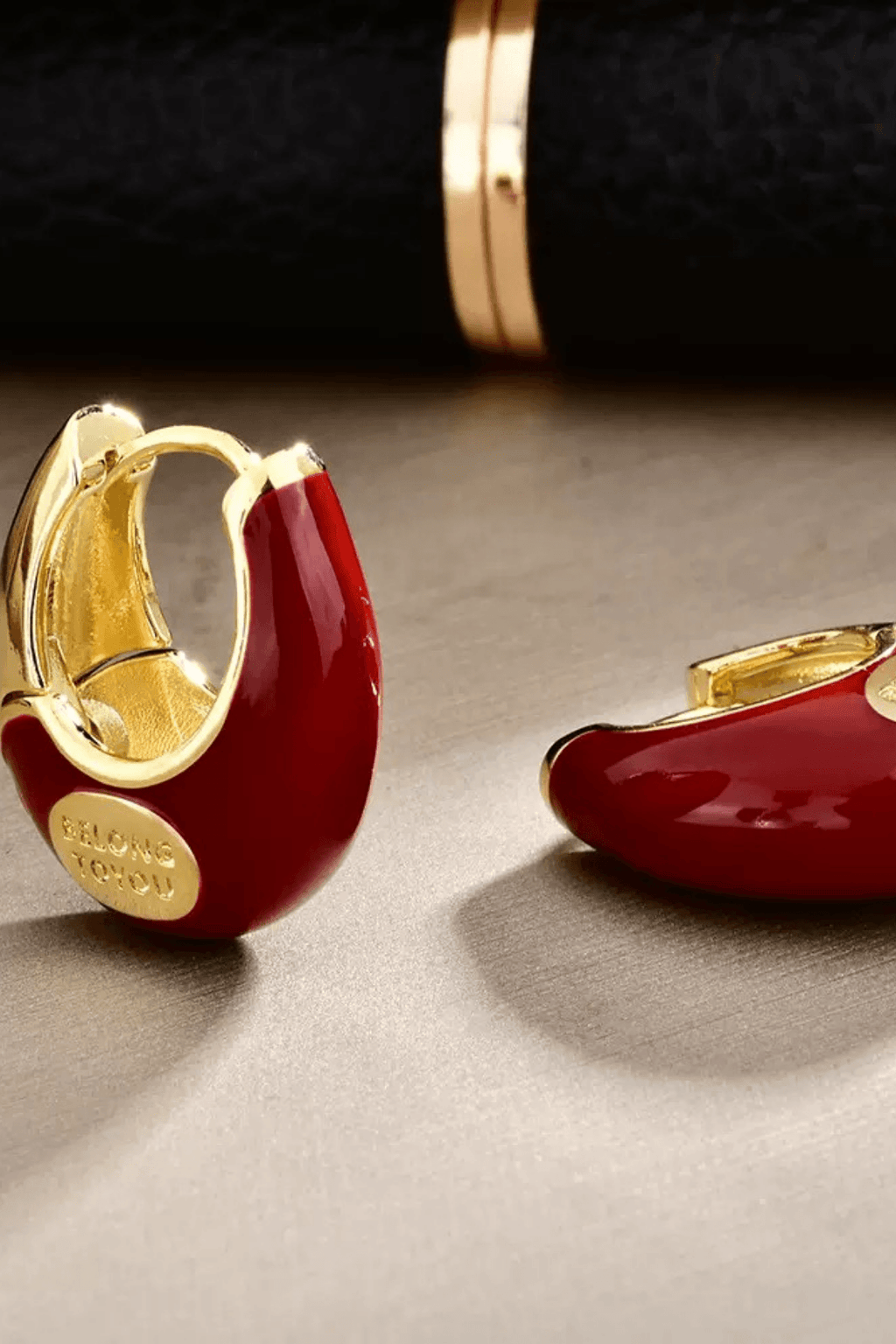 Red Enamel Letter Tag Hoop Earrings Avalabel