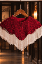 Red Velvet White Fringe Capelet Shawl Avalabel