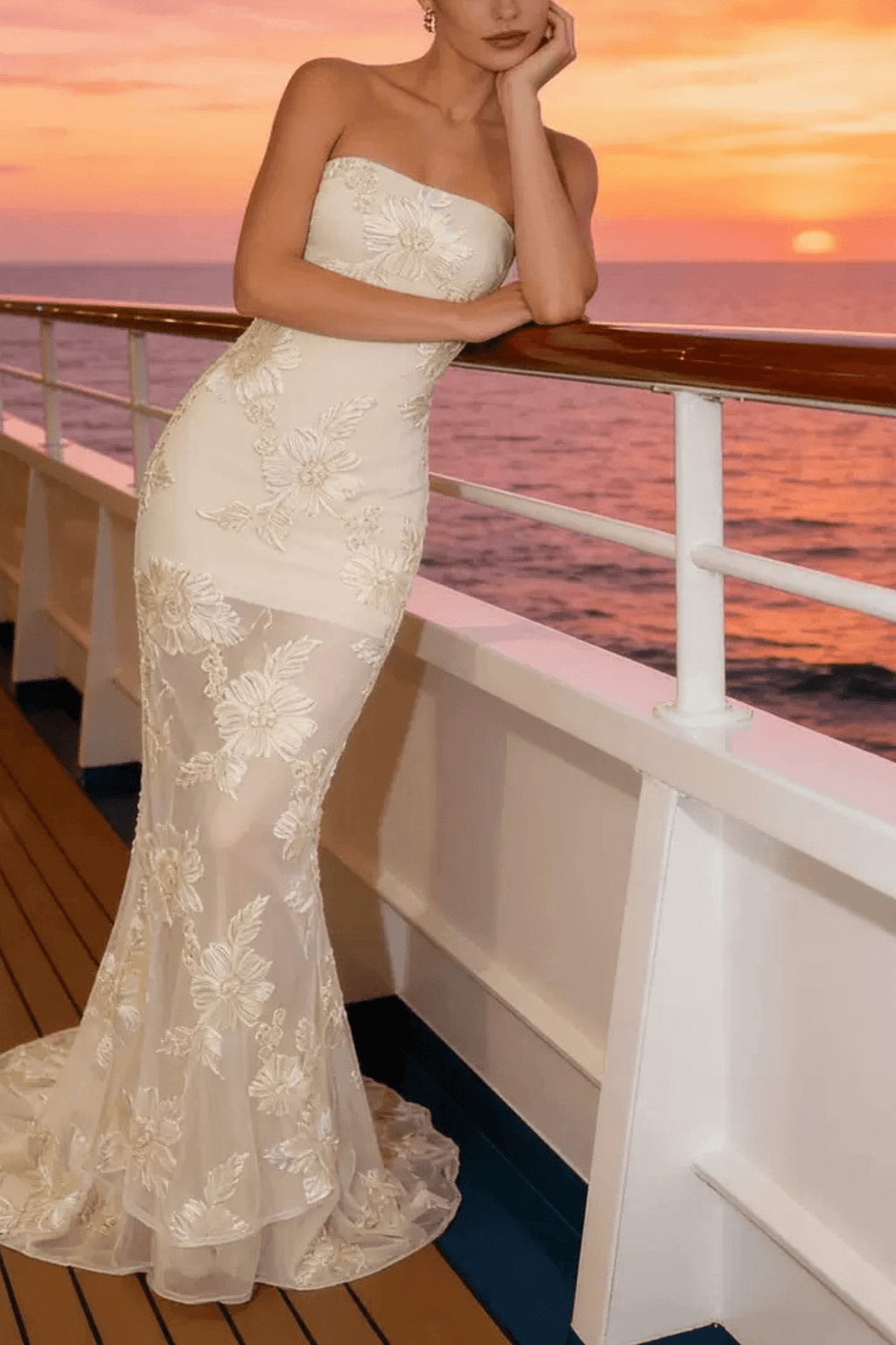 Liora Strapless Floral Appliqué Mermaid Dress Avalabel