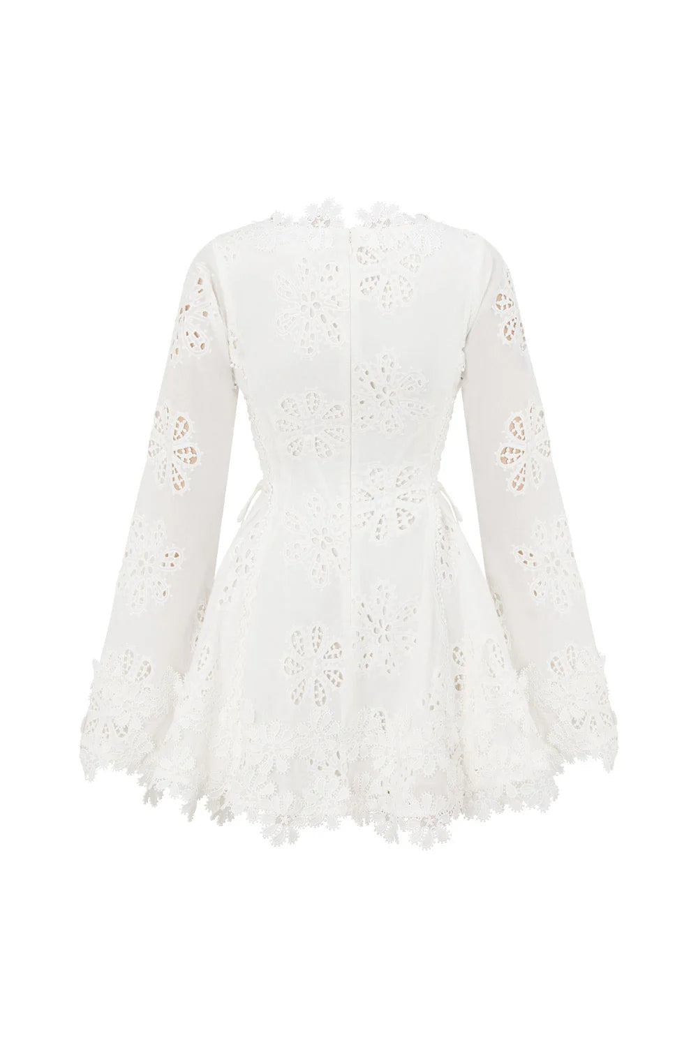 Flower Embroidery Hollow Mini Dress in White Avalabel