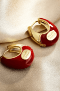 Red Enamel Letter Tag Hoop Earrings Avalabel